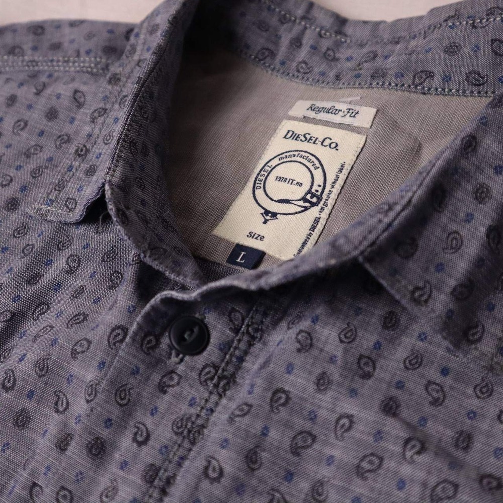 DIESEL CO Regular Fit Mens Blue Paisley Long Sleeve Button Down Shirt Size L